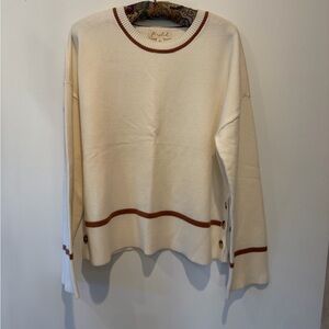 Cream Knit Sweater with brown and button accents